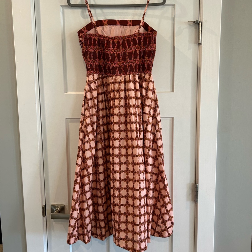 Smocked Bodice Pink Patterned Midi Dress from Red Dress - Picture 11 of 13